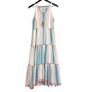 Matilda Jane Let’s Go Together Stripe Maxi Tiered Long Dress Blue Pink - S